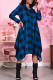Blue British Style Plaid Turndown Collar Irregular Dress Dresses