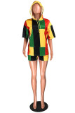 Multicolor Fashion Casual Print Basic Hooded Collar Short Sleeve Two Pieces