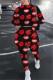 Red Fashion Casual Lips Printed Basic O Neck Long Sleeve Two Pieces