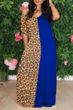 Black Casual Short Sleeves V Neck Swagger Floor-Length Print Patchwork Leopard Dresses