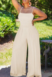 Apricot Sexy Casual Solid Backless Spaghetti Strap Sleeveless Two Pieces