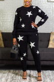 Pink Fashion Casual The stars Printing O Neck Long Sleeve Two Pieces