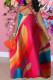Multicolor Sexy Print Patchwork Halter Straight Dresses