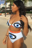 White Patchwork Two Piece Suits crop top Print backless Sexy Fashion adult Tankinis Set