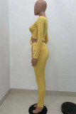 Pink Fashion Casual Solid Bandage O Neck Long Sleeve Two Pieces