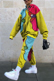 Multicolor Casual Print Patchwork Hooded Collar Long Sleeve Two Pieces