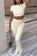 Apricot Fashion Casual Solid Basic O Neck Short Sleeve Two Pieces