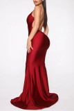 Red Fashion Sexy Solid Backless Spaghetti Strap Evening Dress