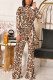 Brown Fashion Casual Leopard Basic Half A Turtleneck Long Sleeve Two Pieces（Without Belt）