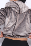 Grey Casual Solid Split Joint Hooded Collar Tops