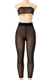 Black Sexy Solid Mesh Strapless Sleeveless Two Pieces
