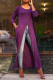 Purple Casual Solid High Opening O Neck Straight Dresses