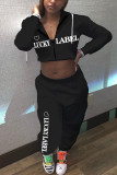 Blue Street Letter Hooded Collar Long Sleeve Two Pieces