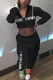 Black Street Letter Hooded Collar Long Sleeve Two Pieces