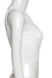 White Street Solid Hollowed Out Patchwork U Neck Tops