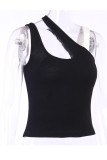 Black Sexy Solid Split Joint Backless U Neck Mid Waist Tops