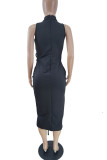 Black Fashion Solid Patchwork Frenulum Half A Turtleneck Straight Dresses