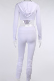Pink Sportswear Solid Split Joint Hooded Collar Long Sleeve Regular Sleeve Short Two Pieces