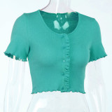 Green Fashion Casual Solid Basic O Neck Tops