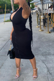 Black Sexy Solid Slit Zipper Collar Pencil Skirt Dresses