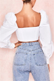 Red Sexy Casual Solid Backless Strap Design Square Collar Tops