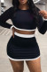 Black Sexy Casual Solid Patchwork O Neck Long Sleeve Two Pieces