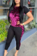 Rose Red Casual Print Patchwork O Neck Short Sleeve Two Pieces