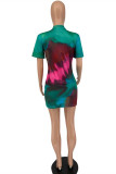 Green Fashion Casual Plus Size Print Tie-dye O Neck Short Sleeve Dress