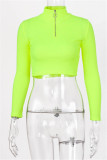 Rose Red Fashion Casual Solid Basic Zipper Collar Tops
