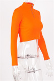 Rose Red Fashion Casual Solid Basic Zipper Collar Tops