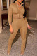 Khaki Fashion Casual Solid Basic Zipper Collar Long Sleeve Two Pieces