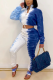 Blue Casual Print Tie-dye Turndown Collar Long Sleeve Two Pieces