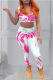Rose Red Sexy Patchwork Tie-dye U Neck Sleeveless Two Pieces