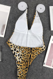 Green Sexy Print Bandage Backless Swimwears