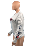 Grey Casual Print Letter O Neck Tops