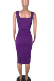 Red Sexy Solid Patchwork Asymmetrical U Neck Pencil Skirt Dresses