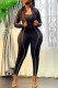Black Fashion Casual Solid Basic O Neck Long Sleeve Two Pieces