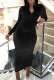 Black Street Solid Patchwork Zipper Collar Pencil Skirt Dresses