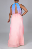 Pink Casual Gradual Change Patchwork Halter Cake Skirt Dresses