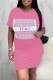 Pink Fashion Sexy Regular Sleeve Short Sleeve O Neck Short Sleeve Dress Knee Length Print Dresses