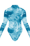 Blue Fashion Sexy Print O Neck Skinny Jumpsuits