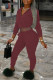 Red Fashion Casual Solid Basic Hooded Collar Long Sleeve Two Pieces