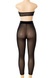 Black Sexy Solid Mesh Strapless Sleeveless Two Pieces