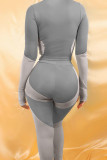 Grey Casual Sportswear Patchwork Basic Turtleneck Long Sleeve Two Pieces