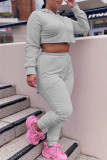 Grey Fashion Casual Solid Basic Hooded Collar Long Sleeve Two Pieces