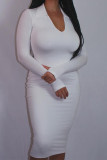 Red Sexy Solid Basic Turndown Collar Long Sleeve Dresses