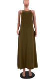 Coffee Sexy Casual Solid Basic V Neck Sling Dress