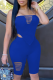 Blue Casual Solid Ripped Strapless Sleeveless Two Pieces