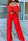 Red Sexy Solid Patchwork Spaghetti Strap Straight Jumpsuits