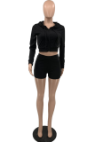 Yellow Sexy Solid Patchwork Hooded Collar Long Sleeve Two Pieces